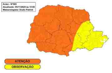  Granizo e ventania: temporais previstos para sexta devem atingir grande parte do Paraná